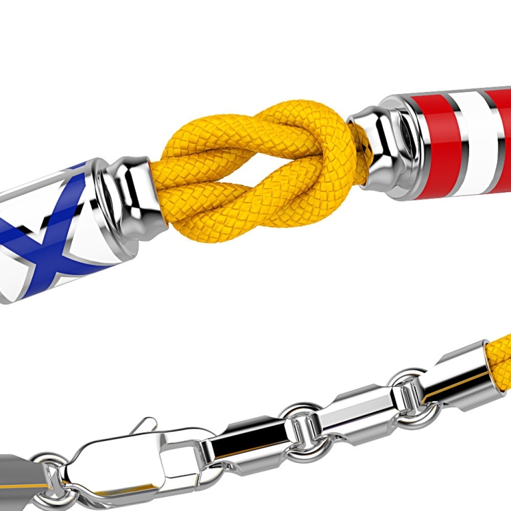 Zancan-Armband aus Kevlar mit Knoten und nautischen Flaggen aus Silber.