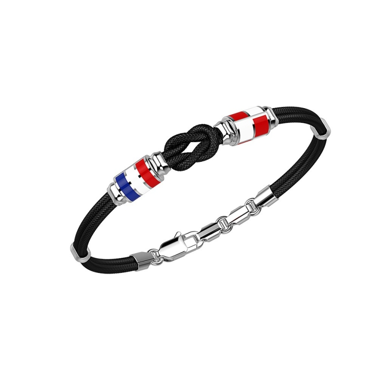 Zancan kevlar bracelet with knot and silver nautical flags.