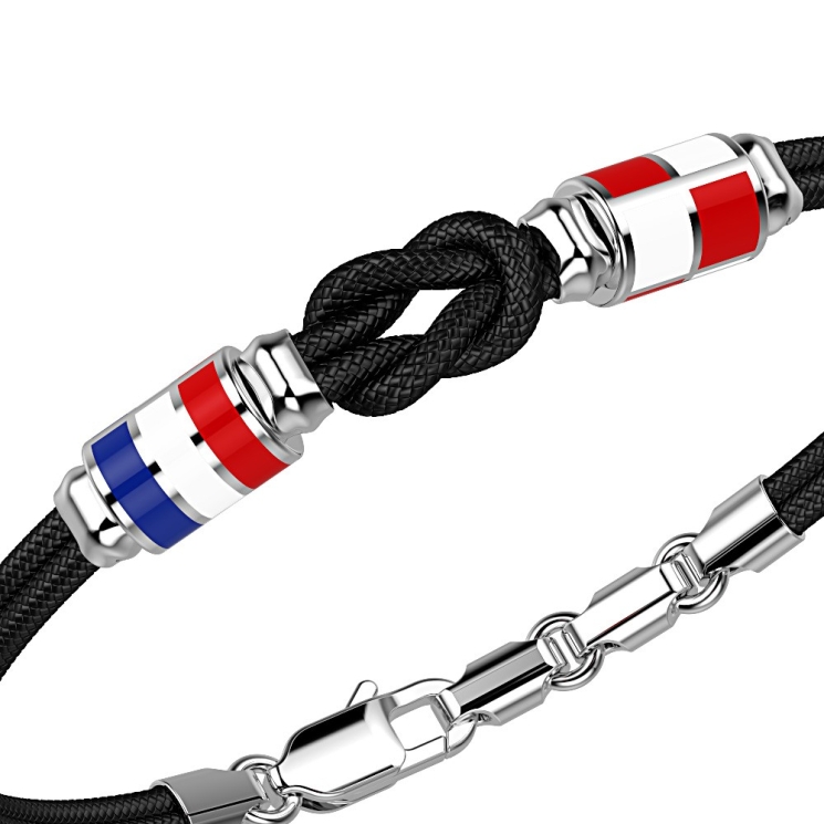 Zancan kevlar bracelet with knot and silver nautical flags.