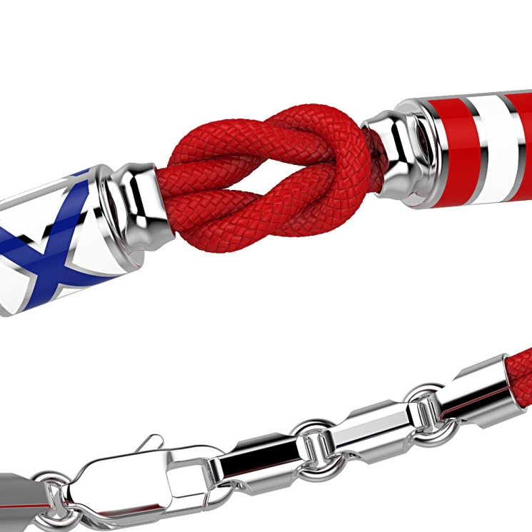 Zancan-Armband aus Kevlar mit Knoten und nautischen Flaggen aus Silber.