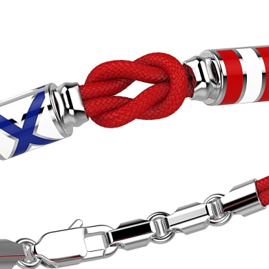 Pulsera Zancan de kevlar con nudo y banderas náuticas de plata.