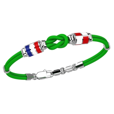Bracciale Zancan in kevlar con nodo e bandiere nautiche in argento.