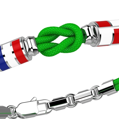 Bracciale Zancan in kevlar con nodo e bandiere nautiche in argento.