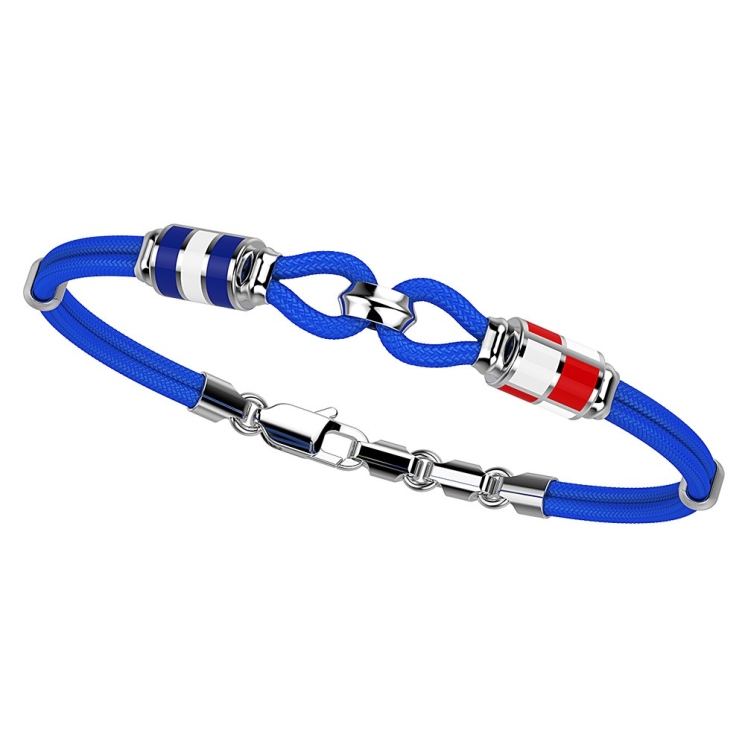 Zancan-Armband aus Kevlar mit Öse und nautischen Flaggen aus Silber.