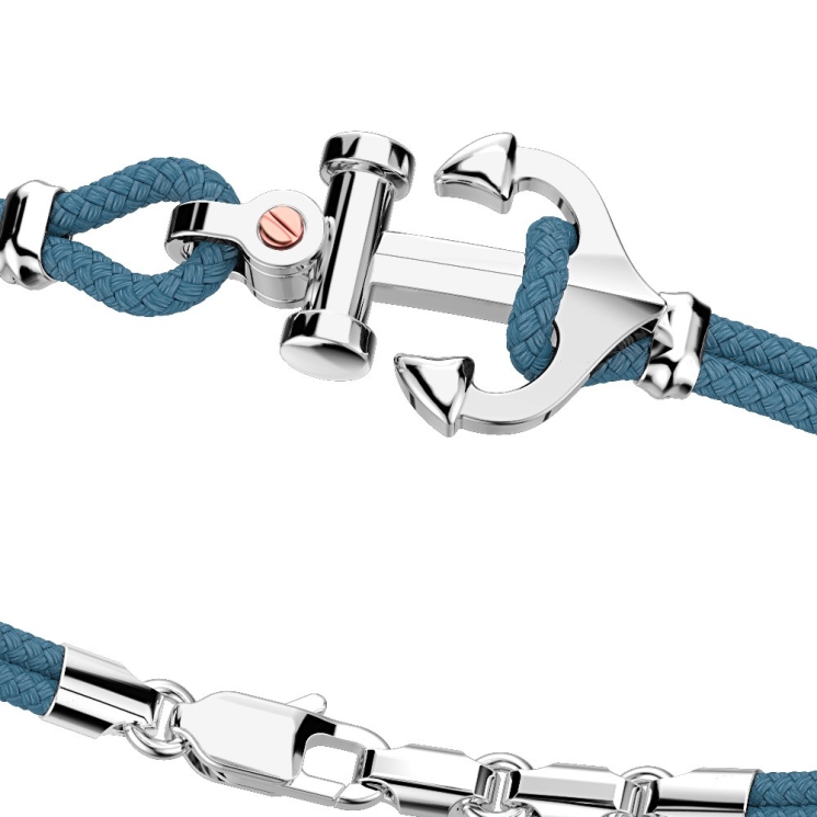 Pulsera Zancan de kevlar con ancla de plata y tornillo de oro rosa.