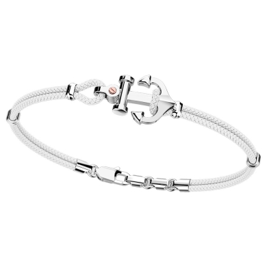 Pulsera Zancan de kevlar con ancla de plata y tornillo de oro rosa.