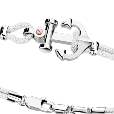 Pulsera Zancan de kevlar con ancla de plata y tornillo de oro rosa.