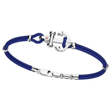 Pulsera Zancan de kevlar con ancla de plata y tornillo de oro rosa.