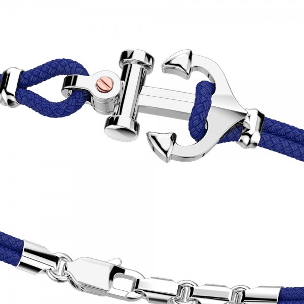 Pulsera Zancan de kevlar con ancla de plata y tornillo de oro rosa.
