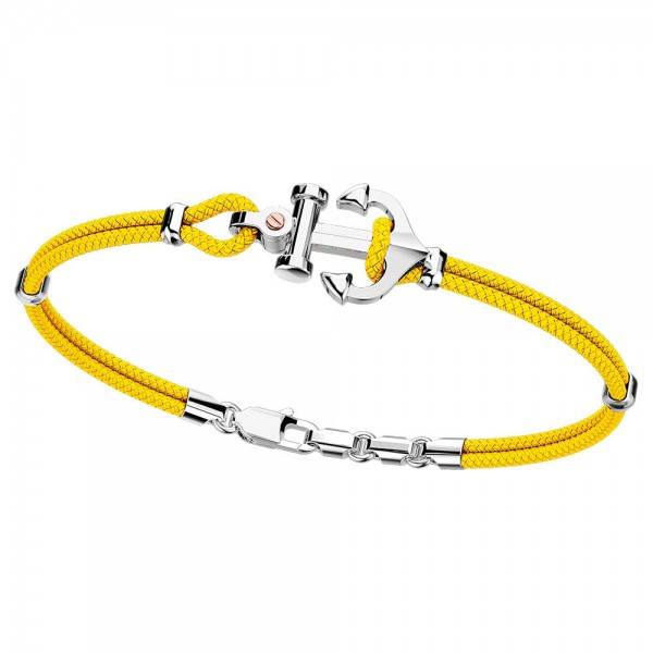Pulsera Zancan de kevlar con ancla de plata y tornillo de oro rosa.