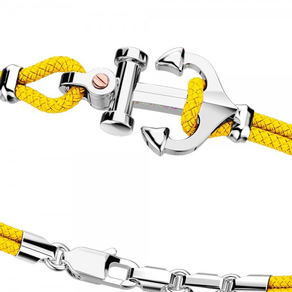 Pulsera Zancan de kevlar con ancla de plata y tornillo de oro rosa.