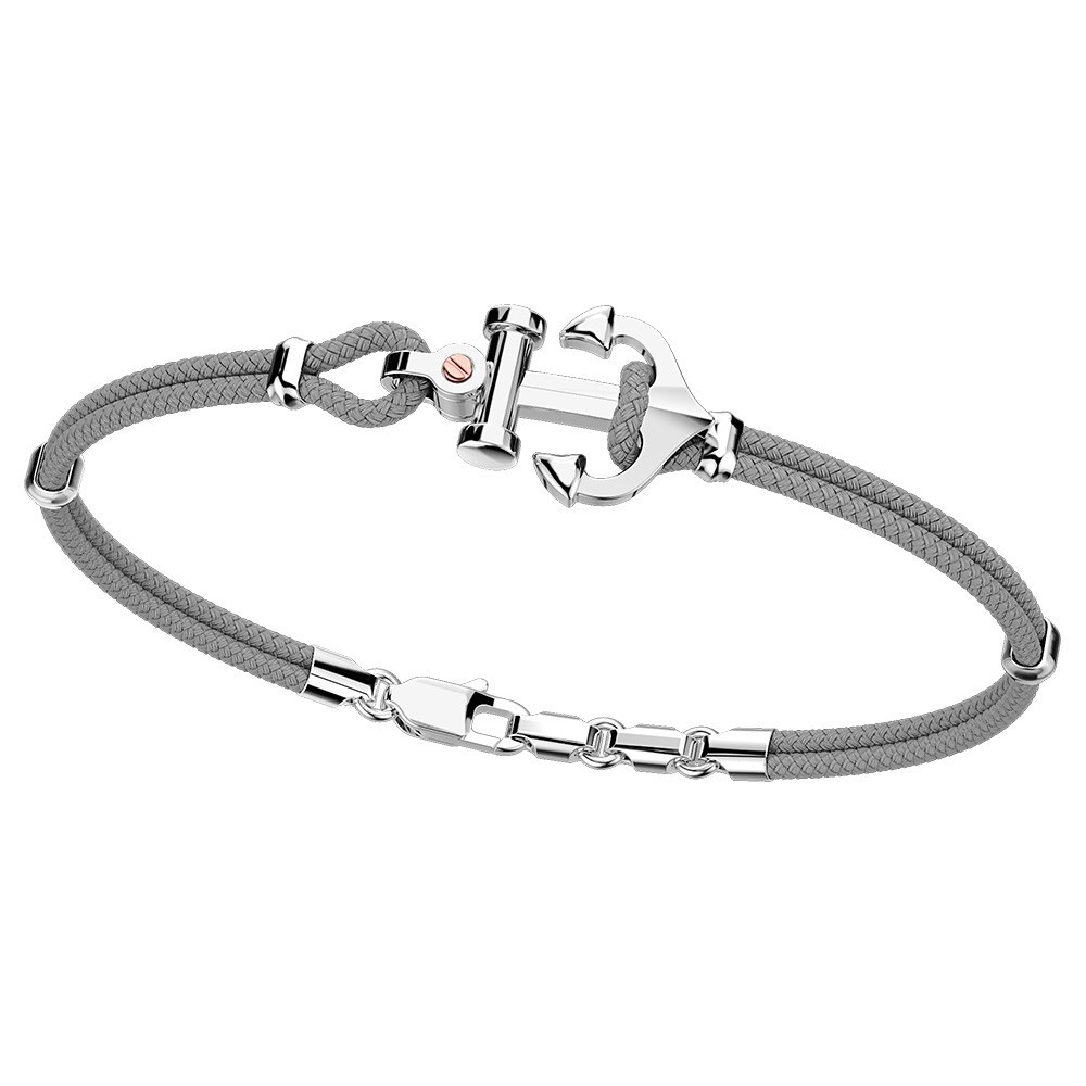 Pulsera Zancan de kevlar con ancla de plata y tornillo de oro rosa.