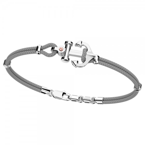 Pulsera Zancan de kevlar con ancla de plata y tornillo de oro rosa.