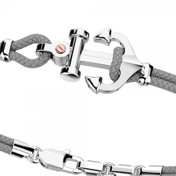 Pulsera Zancan de kevlar con ancla de plata y tornillo de oro rosa.