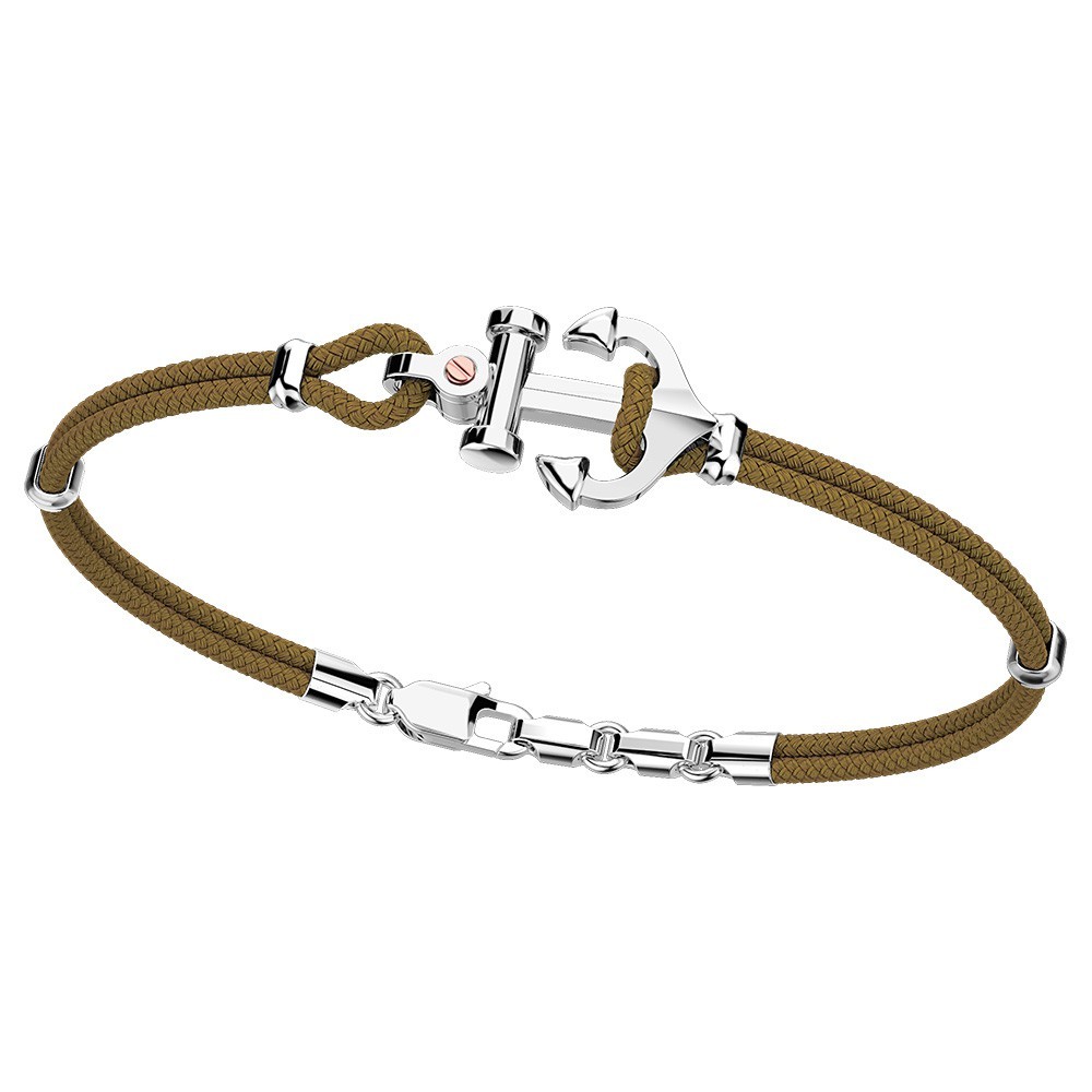 Pulsera Zancan de kevlar con ancla de plata y tornillo de oro rosa.