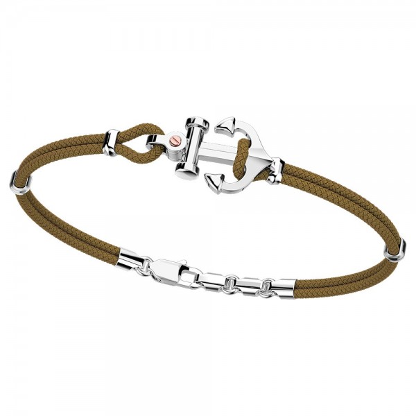 Pulsera Zancan de kevlar con ancla de plata y tornillo de oro rosa.