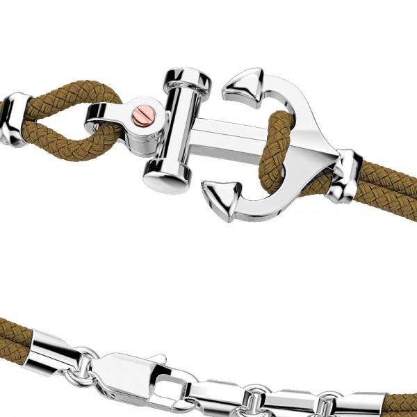 Pulsera Zancan de kevlar con ancla de plata y tornillo de oro rosa.