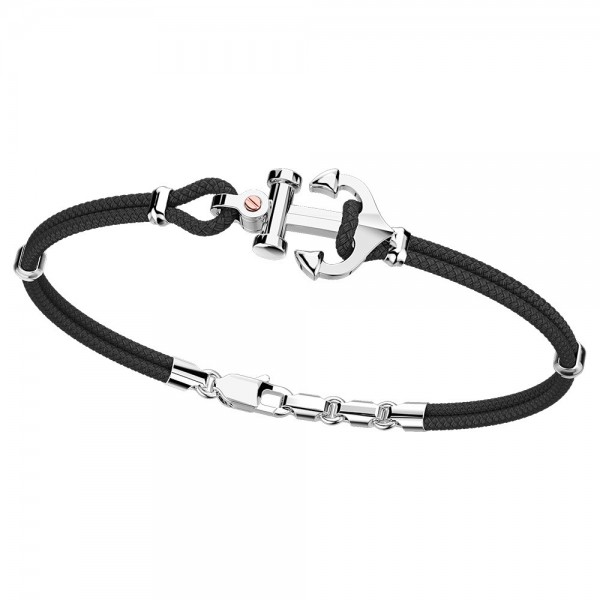 Pulsera Zancan de kevlar con ancla de plata y tornillo de oro rosa.