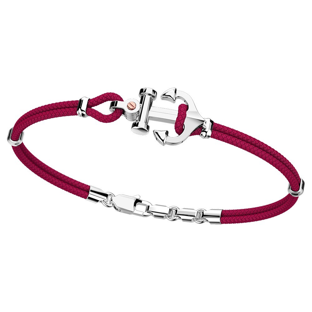 Pulsera Zancan de kevlar con ancla de plata y tornillo de oro rosa.