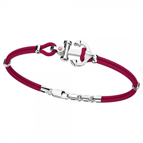 Pulsera Zancan de kevlar con ancla de plata y tornillo de oro rosa.