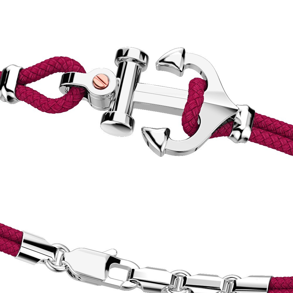 Pulsera Zancan de kevlar con ancla de plata y tornillo de oro rosa.