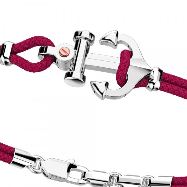 Pulsera Zancan de kevlar con ancla de plata y tornillo de oro rosa.