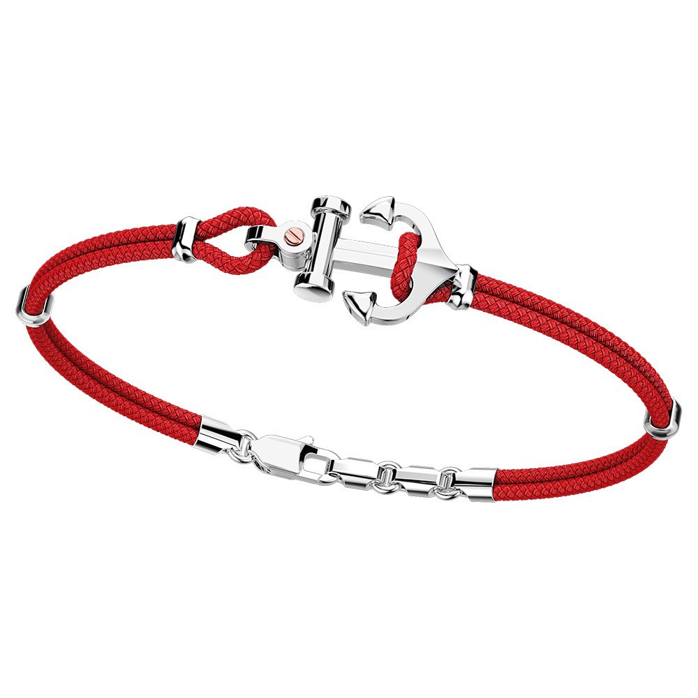 Pulsera Zancan de kevlar con ancla de plata y tornillo de oro rosa.