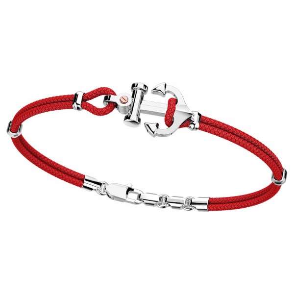 Pulsera Zancan de kevlar con ancla de plata y tornillo de oro rosa.