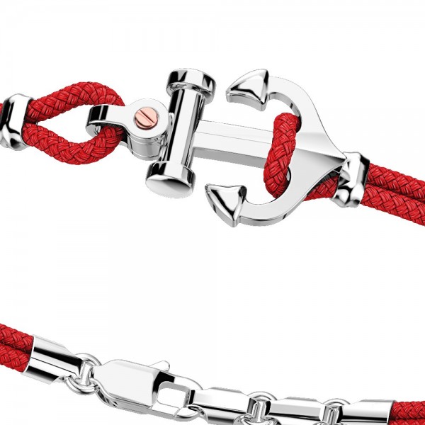Pulsera Zancan de kevlar con ancla de plata y tornillo de oro rosa.