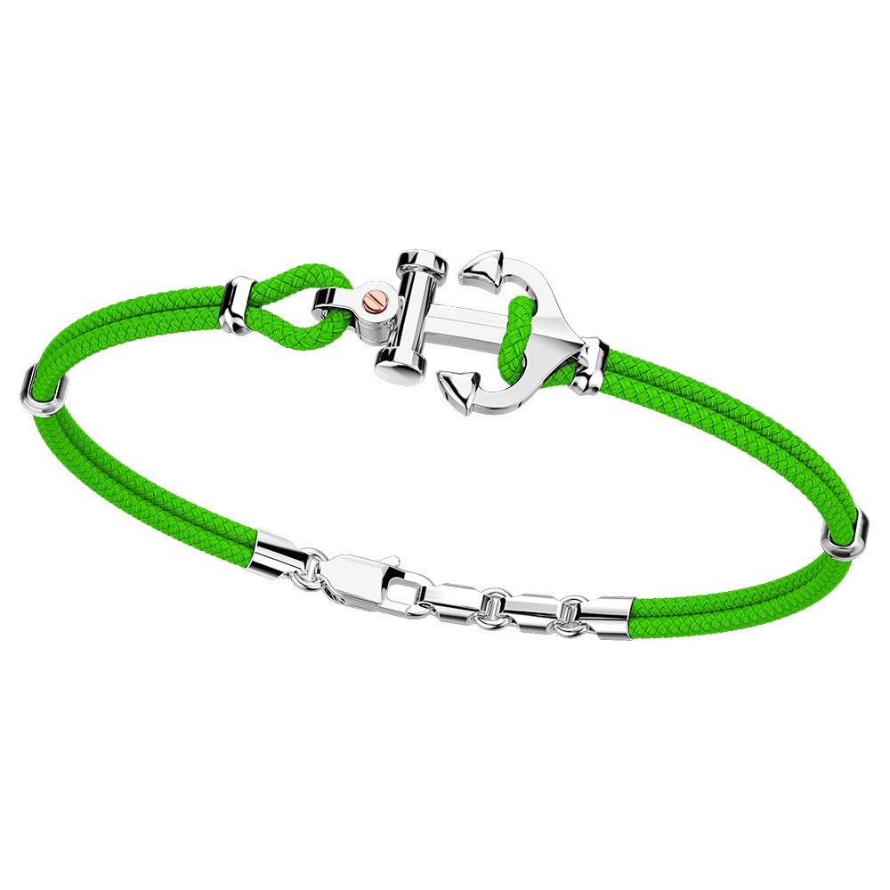 Pulsera Zancan de kevlar con ancla de plata y tornillo de oro rosa.