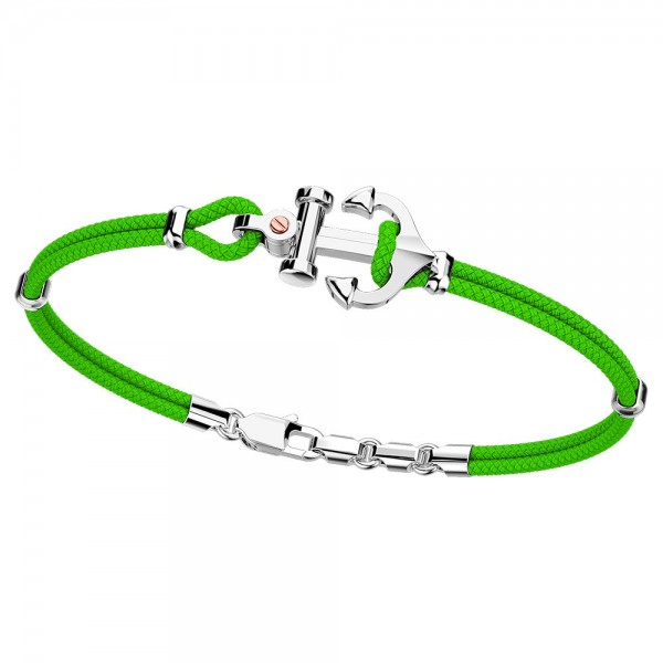Pulsera Zancan de kevlar con ancla de plata y tornillo de oro rosa.