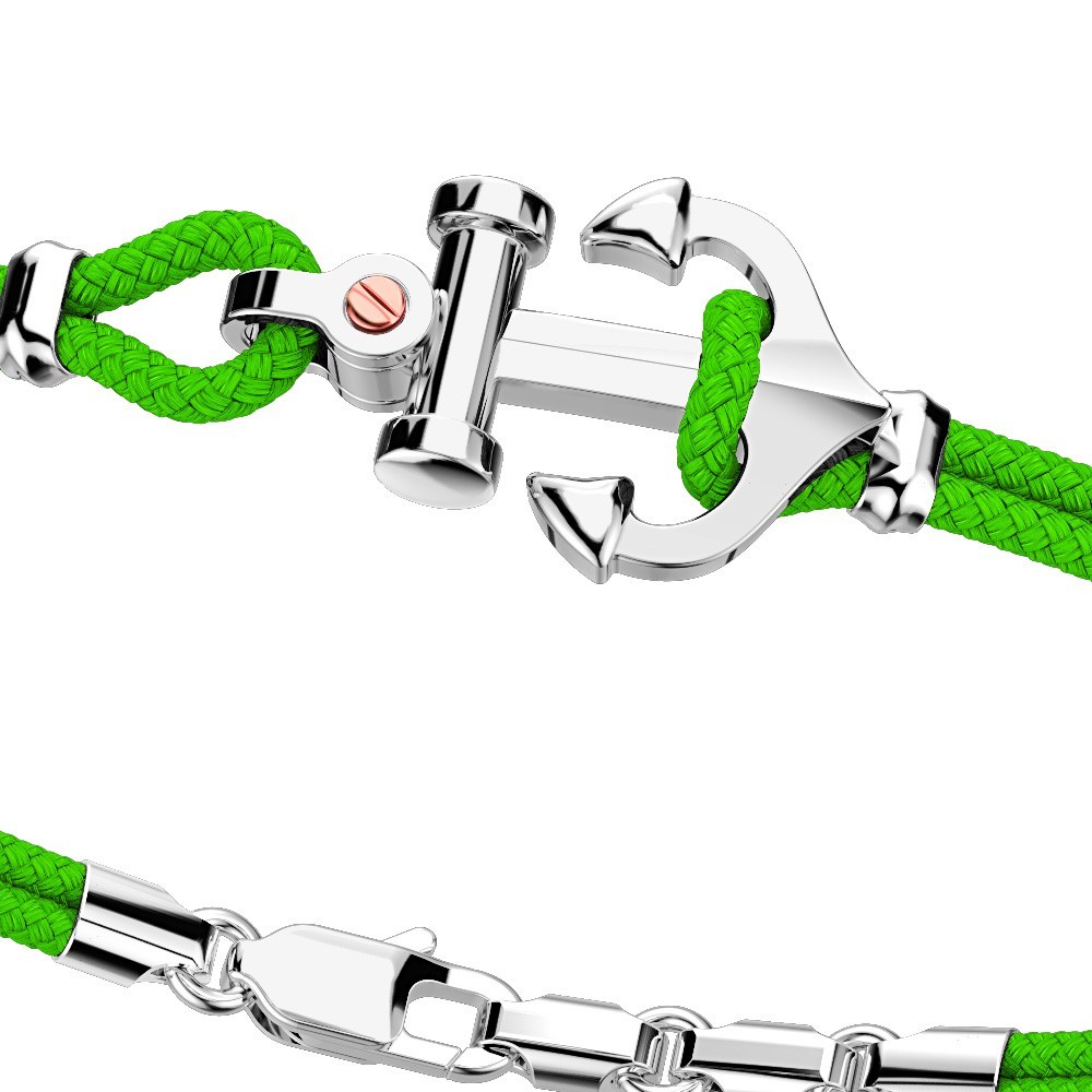 Pulsera Zancan de kevlar con ancla de plata y tornillo de oro rosa.