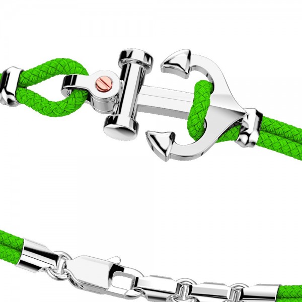 Pulsera Zancan de kevlar con ancla de plata y tornillo de oro rosa.