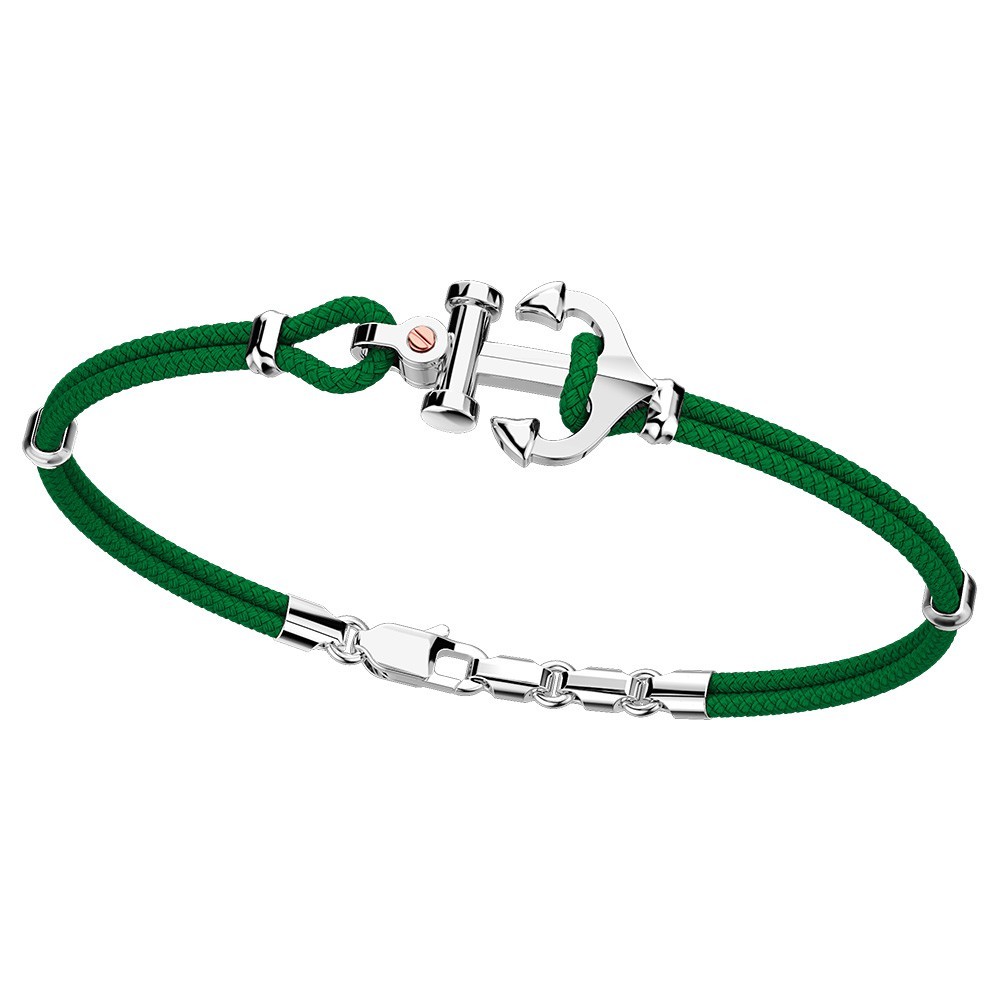 Pulsera Zancan de kevlar con ancla de plata y tornillo de oro rosa.