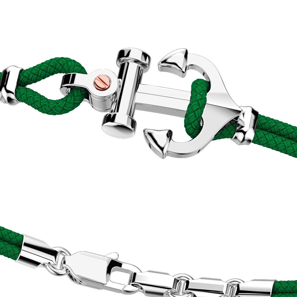 Bracciale Zancan in kevlar con ancora in argento e vite in oro rosa.