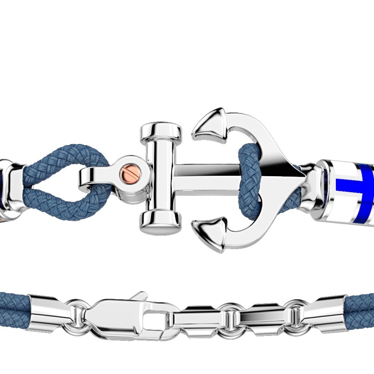 Zancan kevlar bracelet with silver anchor and nautical flags.