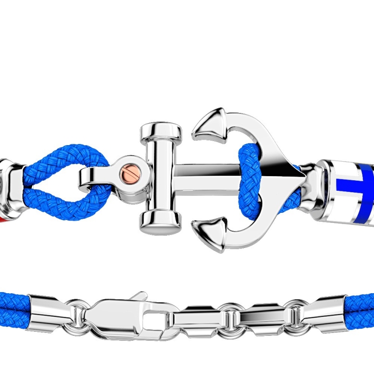Zancan kevlar bracelet with silver anchor and nautical flags.