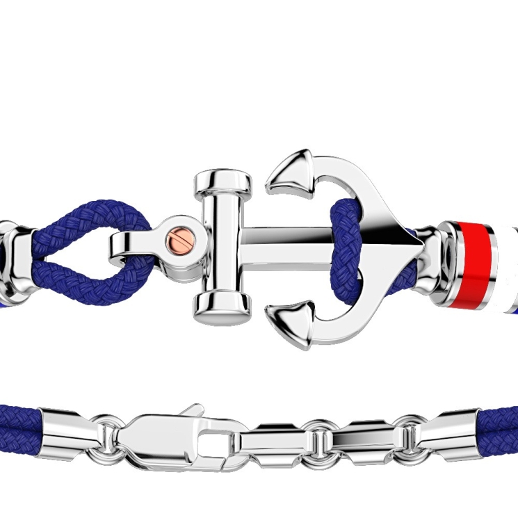 Zancan kevlar bracelet with silver anchor and nautical flags.