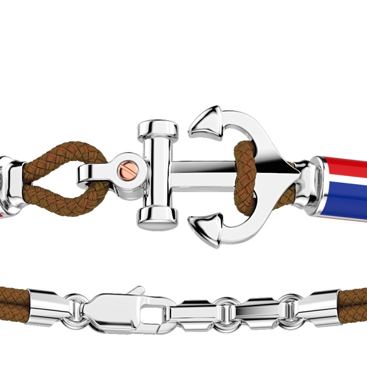 Zancan kevlar bracelet with silver anchor and nautical flags.