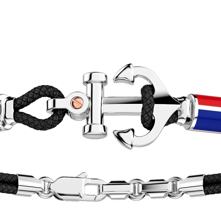 Zancan kevlar bracelet with silver anchor and nautical flags.