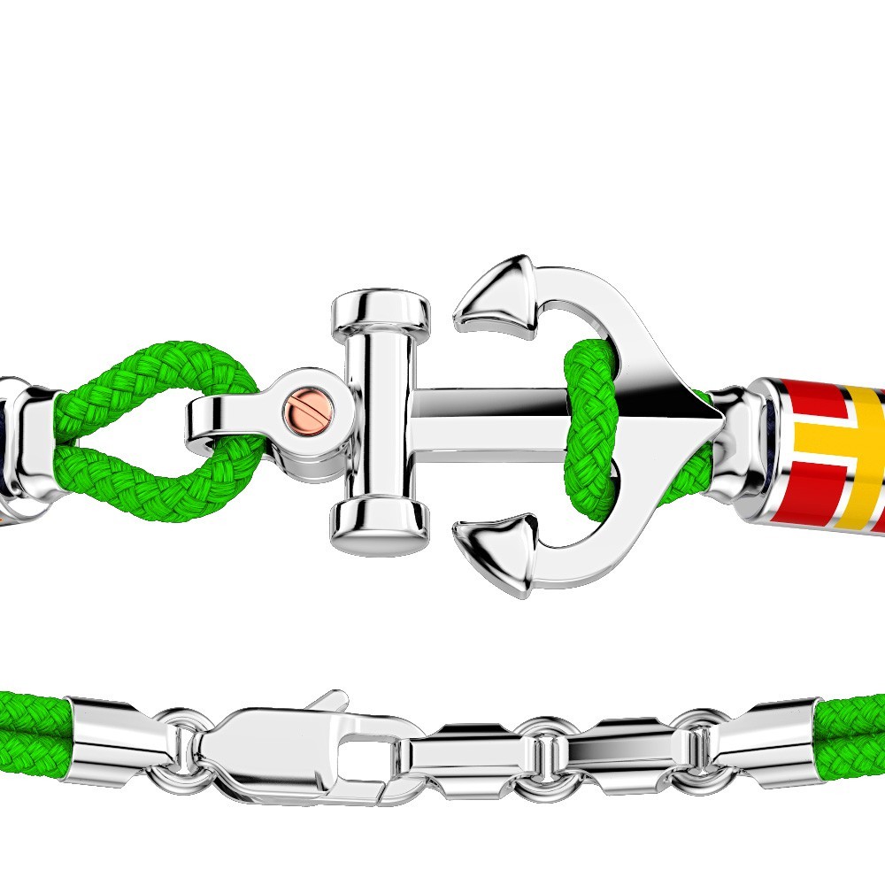 Bracciale Zancan in kevlar con ancora in argento e bandiere nautiche.