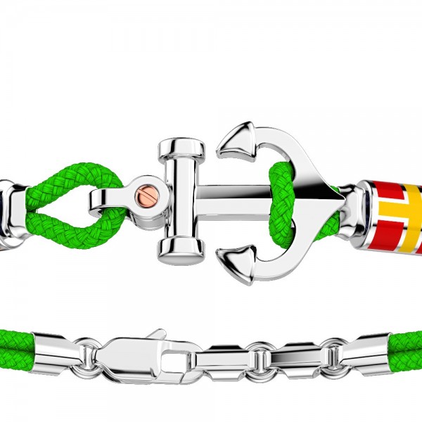 Bracciale Zancan in kevlar con ancora in argento e bandiere nautiche.