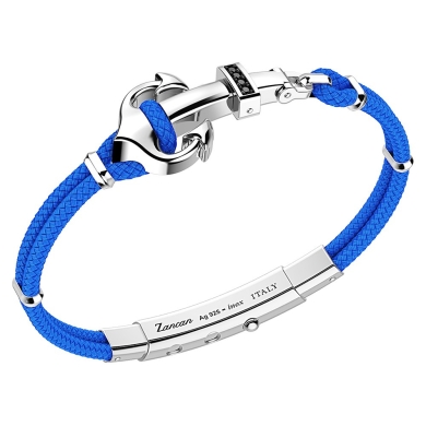 Bracciale Zancan in kevlar con ancora in argento e pietre nere.