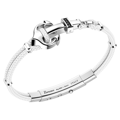 Bracciale Zancan in kevlar con ancora in argento e pietre nere.