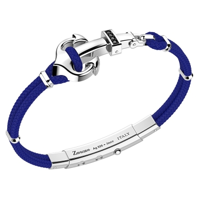 Bracciale Zancan in kevlar con ancora in argento e pietre nere.