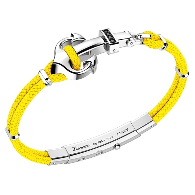 Bracciale Zancan in kevlar con ancora in argento e pietre nere.