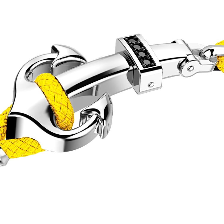 Bracciale Zancan in kevlar con ancora in argento e pietre nere.