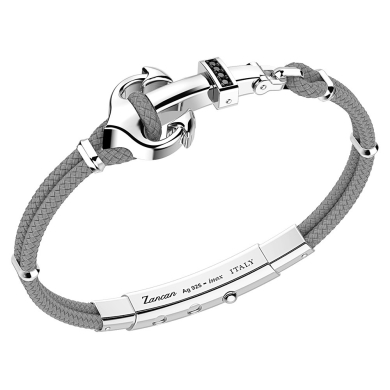 Bracciale Zancan in kevlar con ancora in argento e pietre nere.