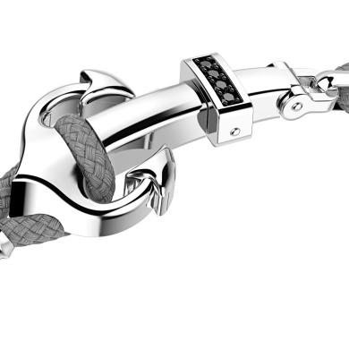 Bracciale Zancan in kevlar con ancora in argento e pietre nere.