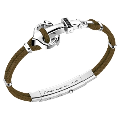 Bracciale Zancan in kevlar con ancora in argento e pietre nere.